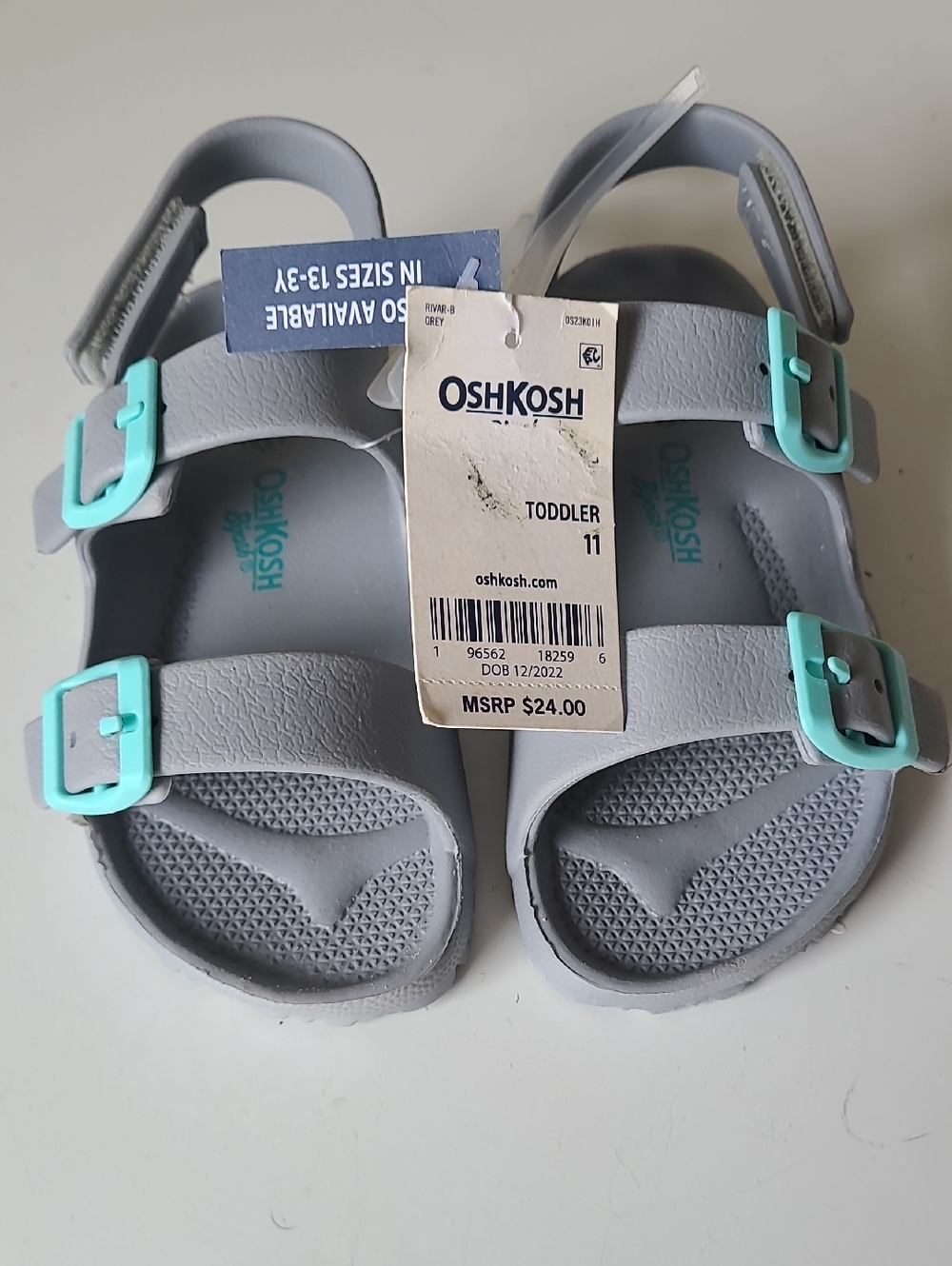 OshKosh Toddler Gray Sandals with Mint Buckles